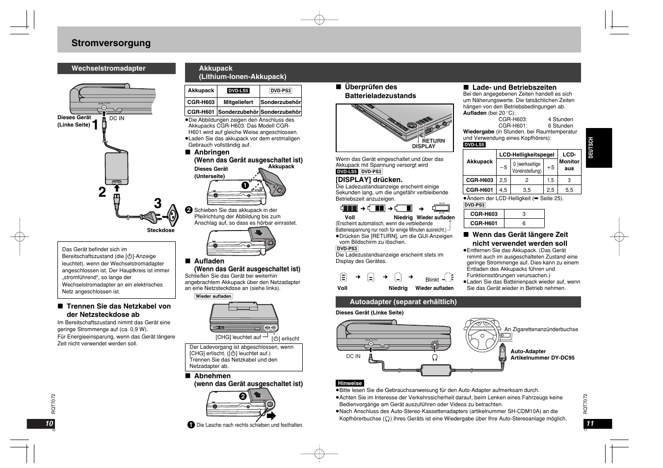 Stromversorgung | Panasonic DVDLS5 User Manual | Page 6 / 37