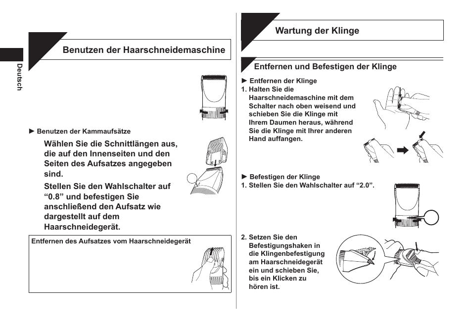 Schneiden, Pflege | Panasonic ER1511 User Manual | Page 10 / 104