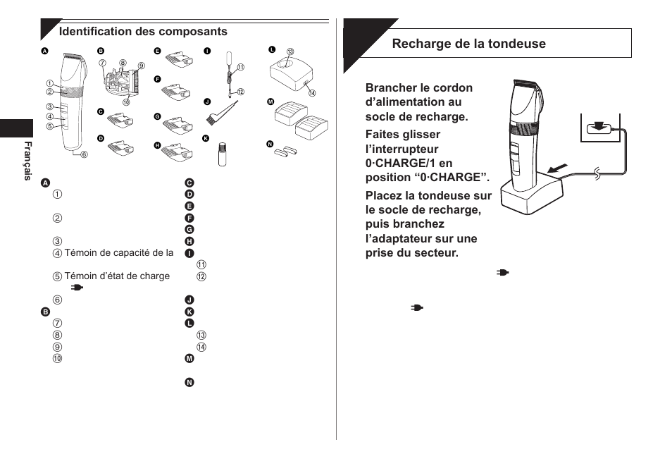 Recharge, Recharge de la tondeuse | Panasonic ER1511 User Manual | Page 14 / 104