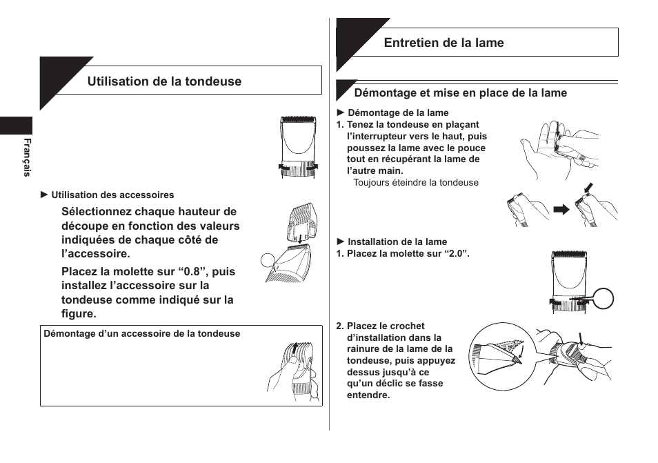 Coupe, Entr etien | Panasonic ER1511 User Manual | Page 16 / 104