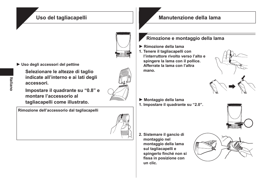 Taglio, Manutenzione | Panasonic ER1511 User Manual | Page 22 / 104