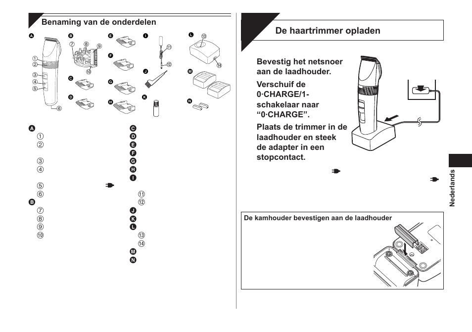 Opladen, De haartrimmer opladen | Panasonic ER1511 User Manual | Page 25 / 104