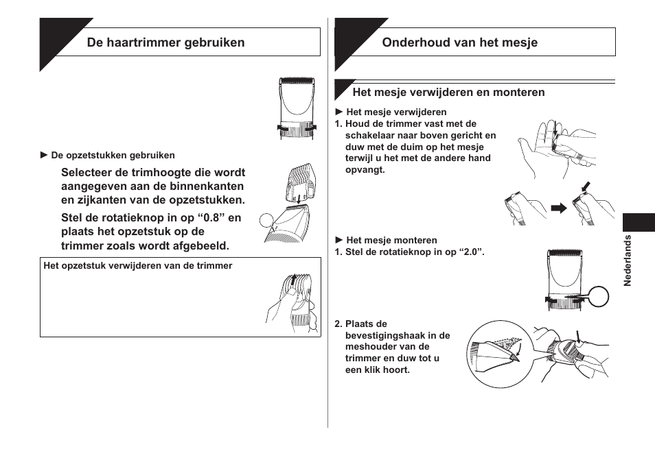 Knippen, Onderhoud | Panasonic ER1511 User Manual | Page 27 / 104