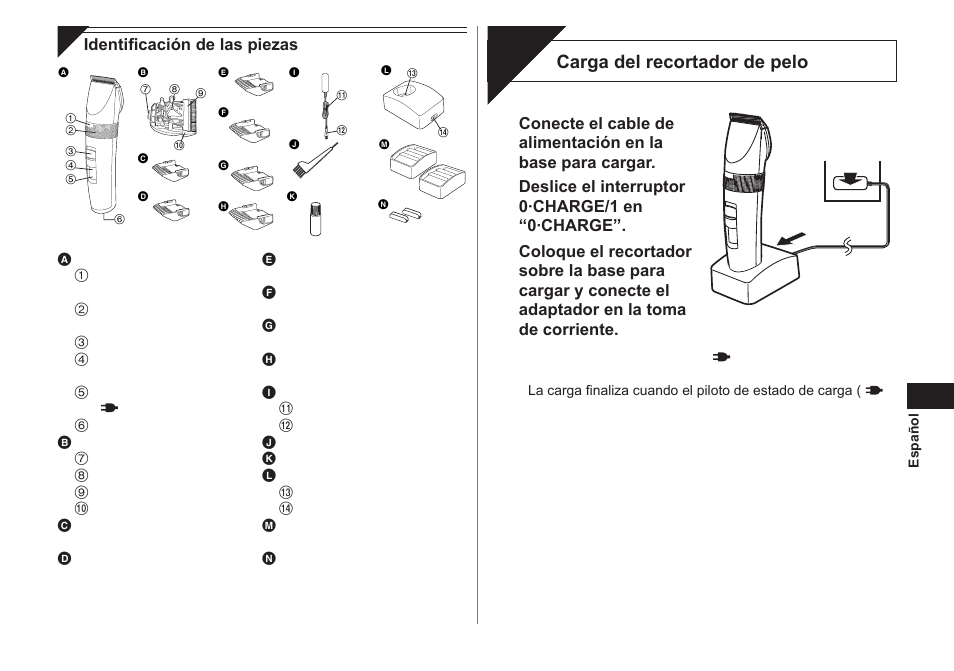 Carga, Carga del recortador de pelo | Panasonic ER1511 User Manual | Page 31 / 104