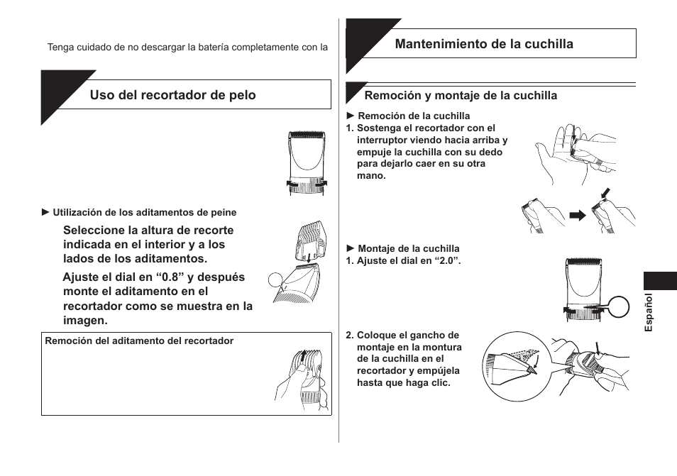 Corte, Cuidados | Panasonic ER1511 User Manual | Page 33 / 104