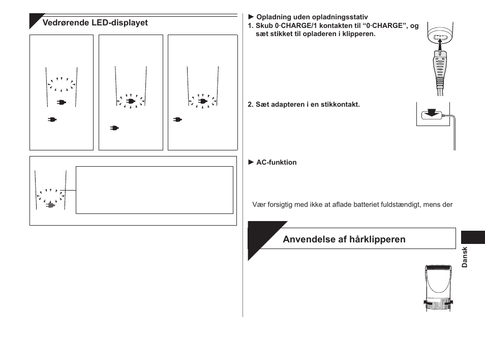 Klipning, Anvendelse af hårklipperen | Panasonic ER1511 User Manual | Page 37 / 104