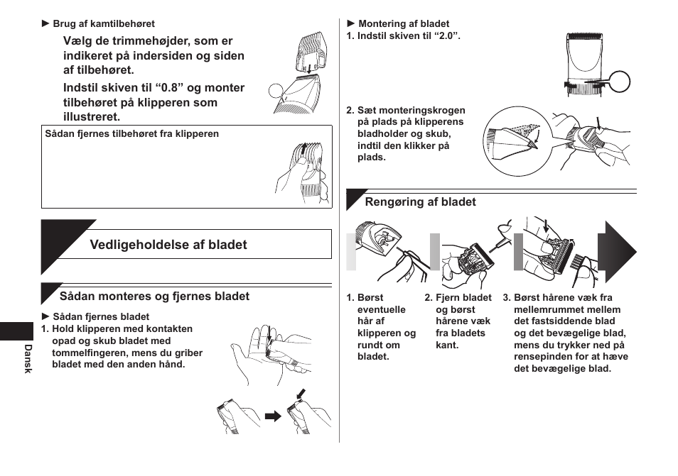 Vedligeholdelse | Panasonic ER1511 User Manual | Page 38 / 104