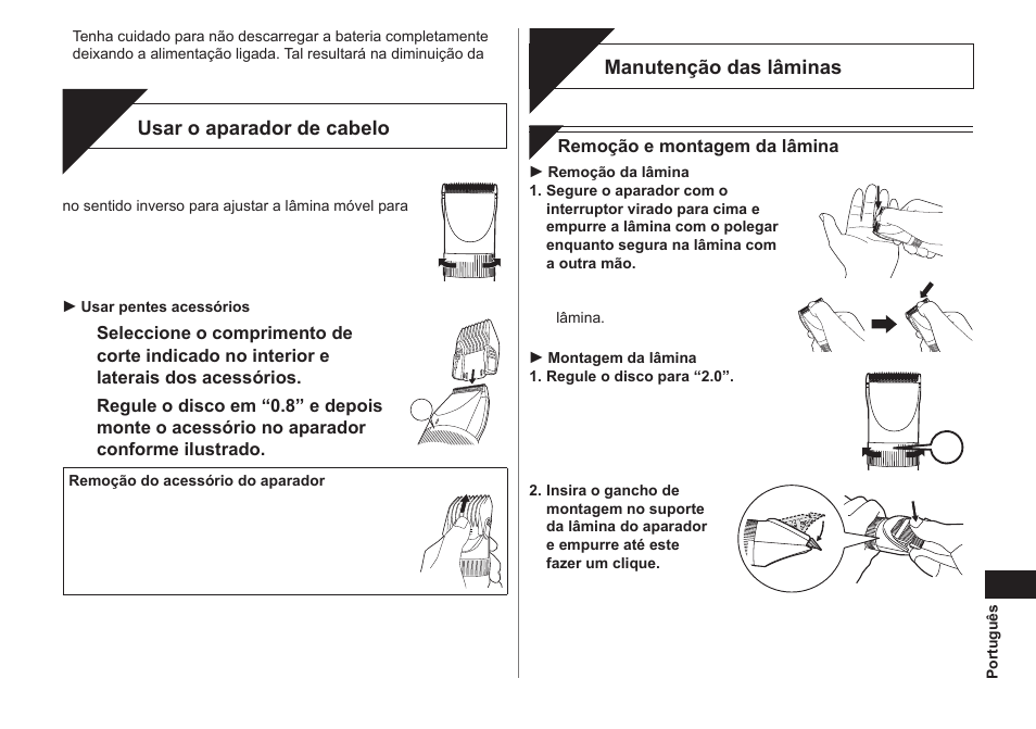 Corte, Cuidado | Panasonic ER1511 User Manual | Page 43 / 104