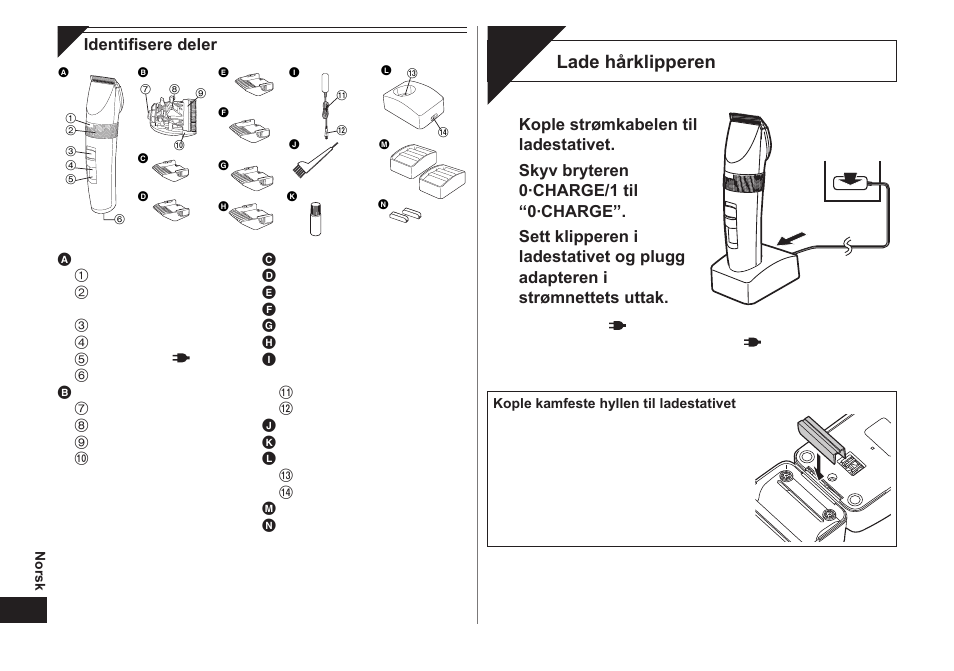 Lade, Lade hårklipperen | Panasonic ER1511 User Manual | Page 46 / 104