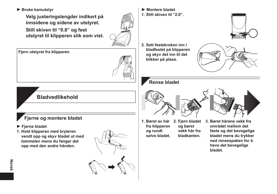 Vedlikehold | Panasonic ER1511 User Manual | Page 48 / 104