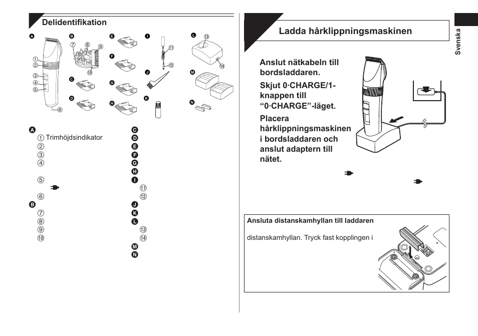 Laddning, Ladda hårklippningsmaskinen | Panasonic ER1511 User Manual | Page 51 / 104