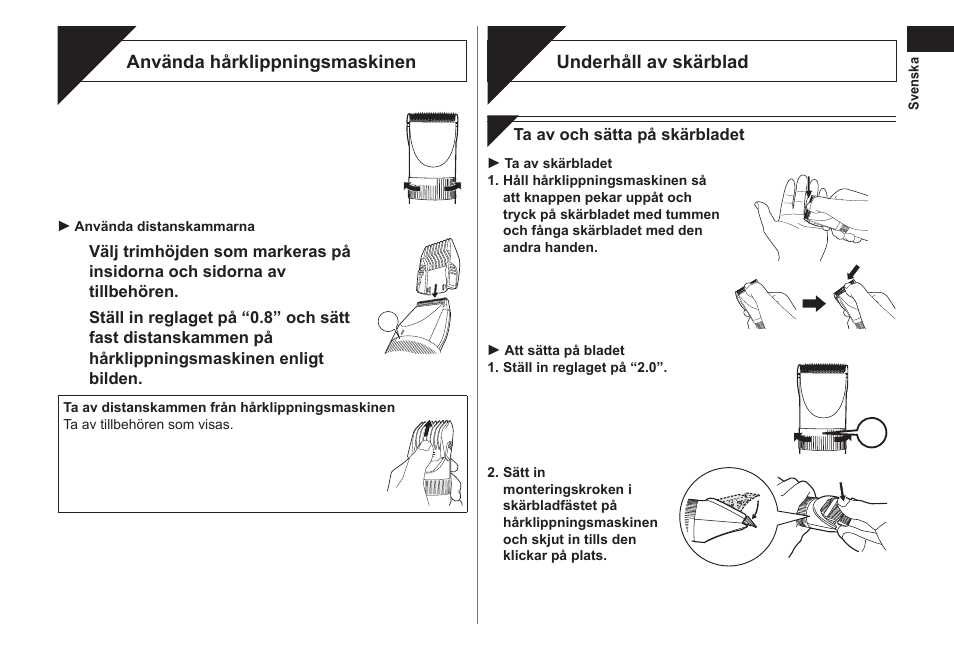 Klippning, Skötsel | Panasonic ER1511 User Manual | Page 53 / 104