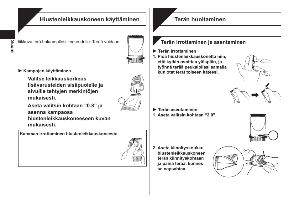 Leikkaaminen, Huolto | Panasonic ER1511 User Manual | Page 58 / 104