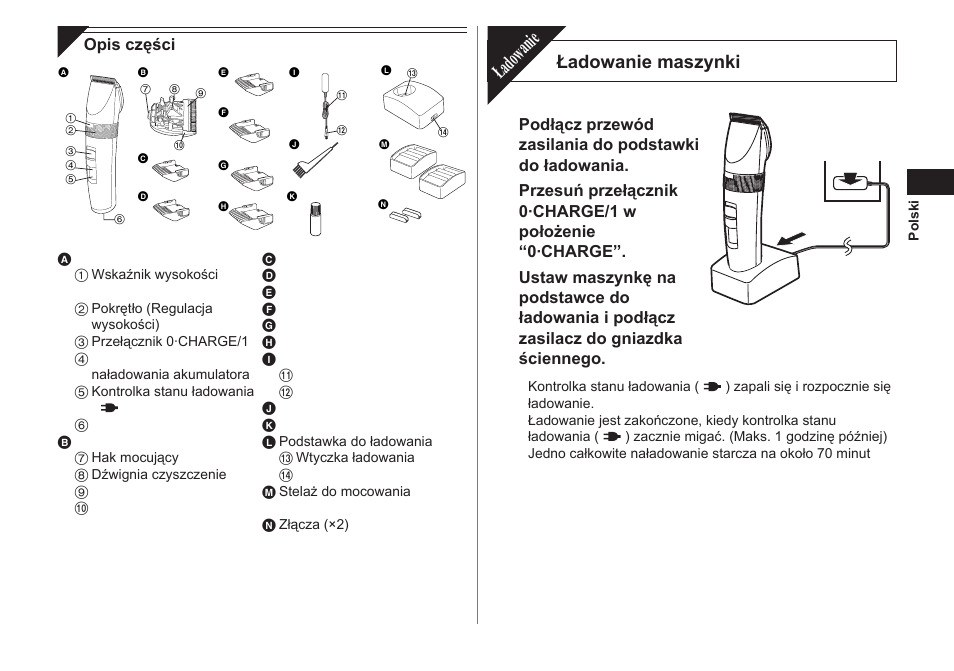 Ładowanie, Ładowanie maszynki | Panasonic ER1511 User Manual | Page 61 / 104