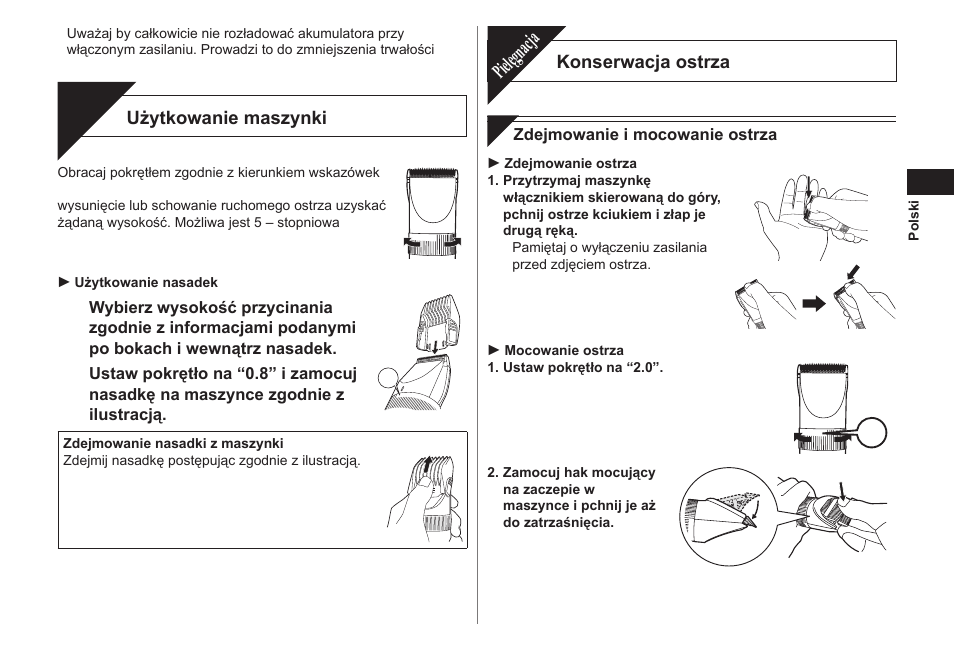 Przycinanie, Pielęgnacja | Panasonic ER1511 User Manual | Page 63 / 104