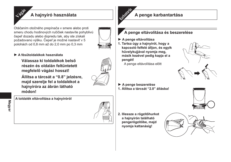 Vágás, Karbantartás | Panasonic ER1511 User Manual | Page 78 / 104