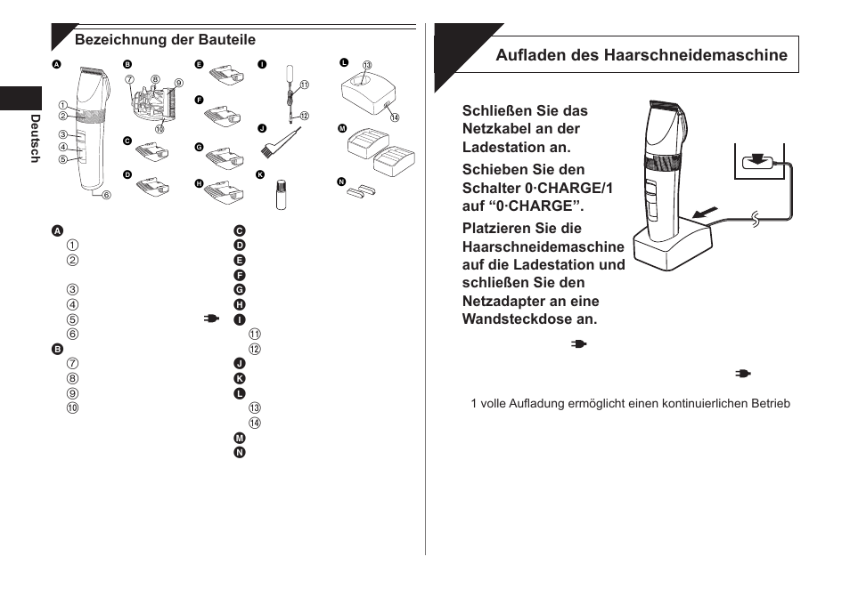 Aufladung, Aufladen des haarschneidemaschine | Panasonic ER1511 User Manual | Page 8 / 104