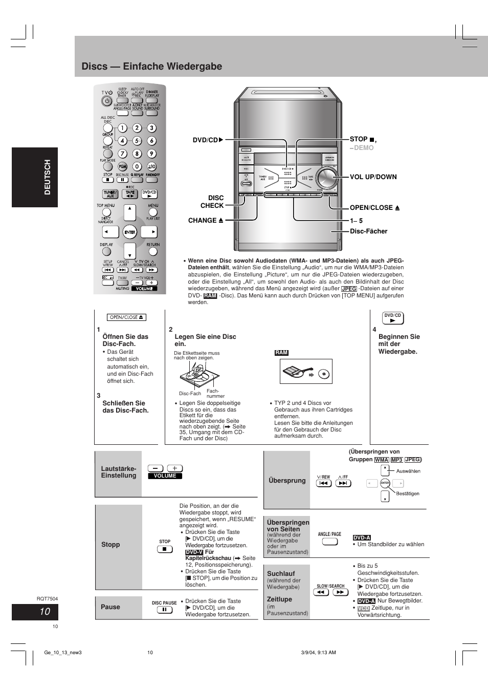 Discs — einfache wiedergabe | Panasonic SCPM39D User Manual | Page 10 / 104