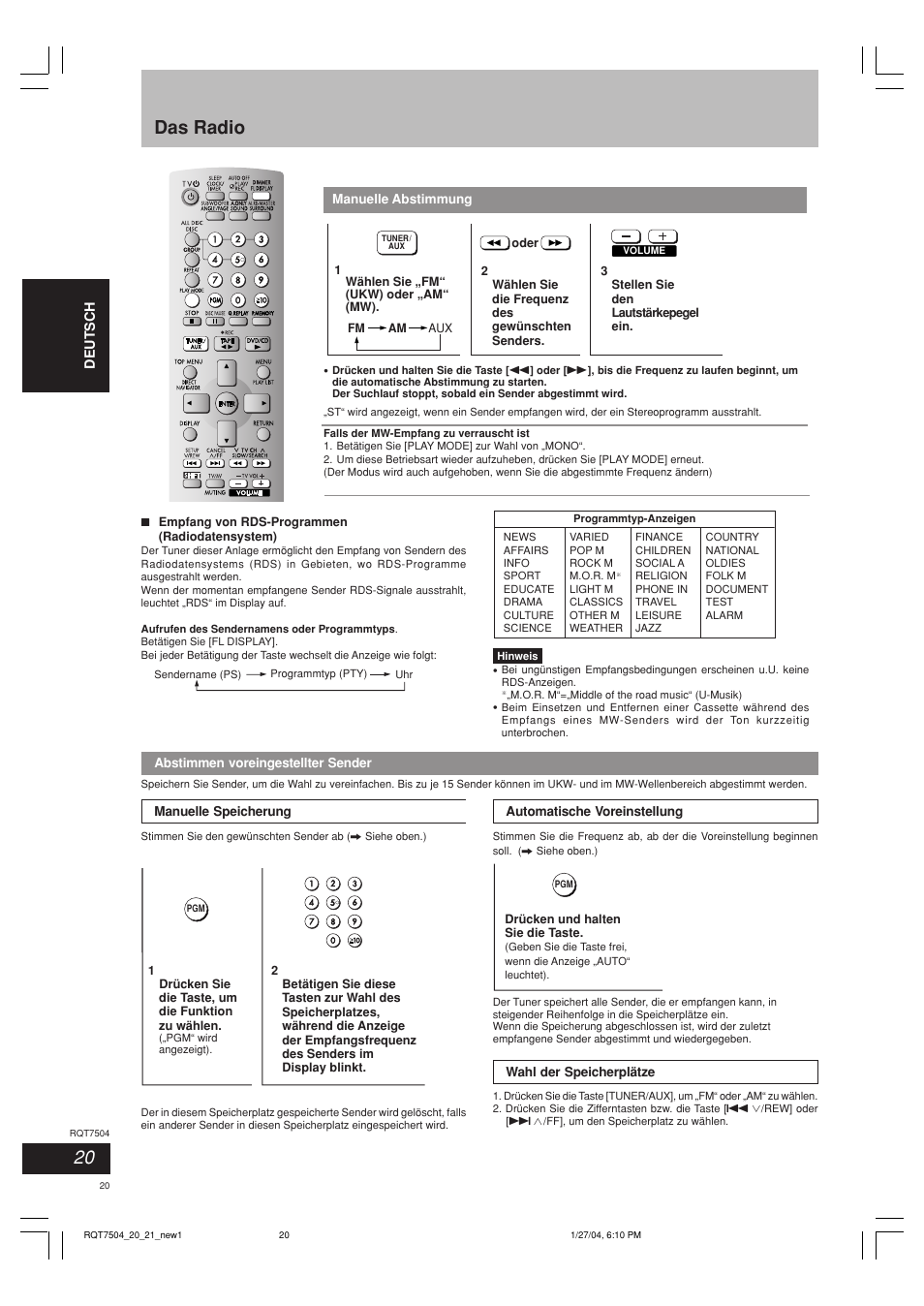 Das radio | Panasonic SCPM39D User Manual | Page 20 / 104