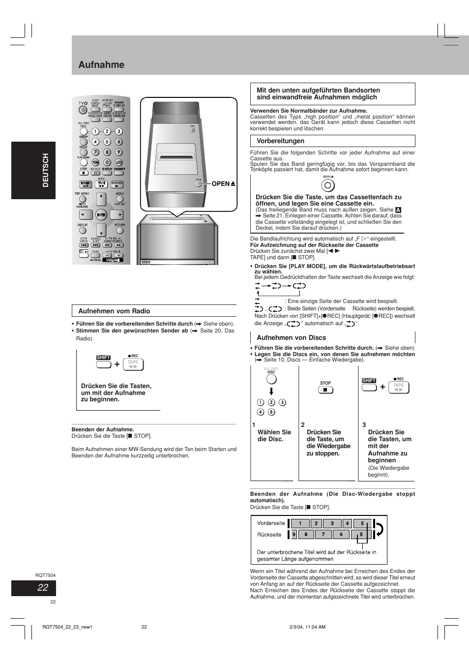 Aufnahme | Panasonic SCPM39D User Manual | Page 22 / 104