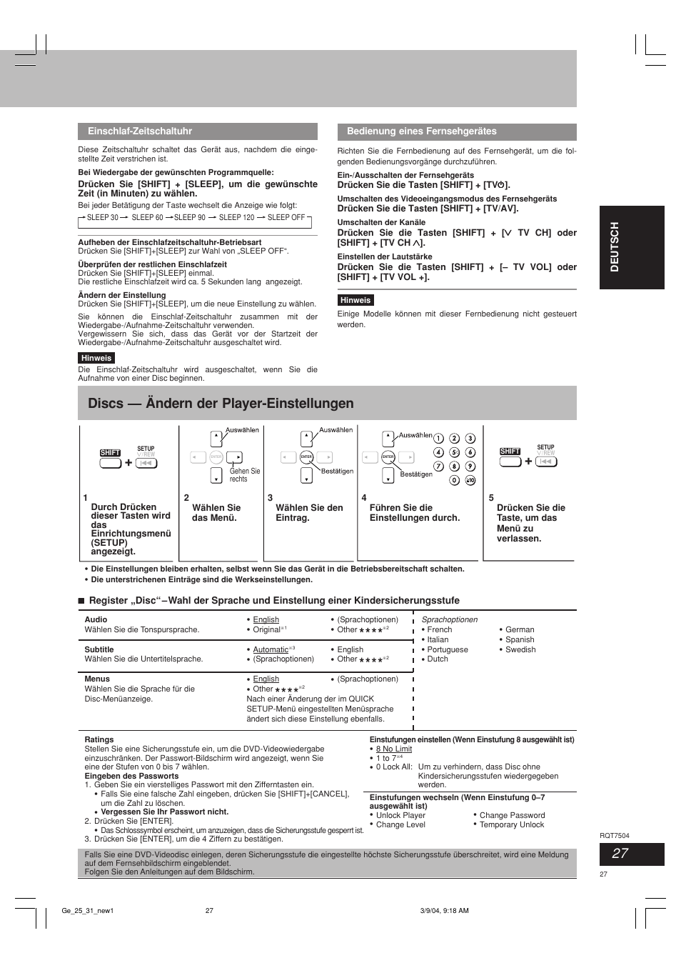 Discs — ändern der player-einstellungen | Panasonic SCPM39D User Manual | Page 27 / 104