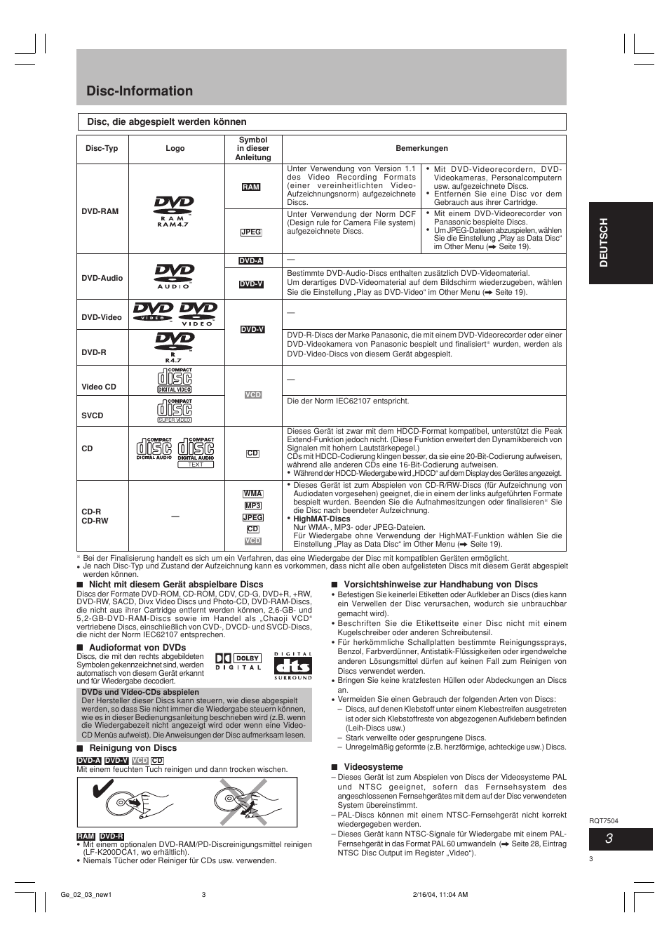 Disc-information | Panasonic SCPM39D User Manual | Page 3 / 104
