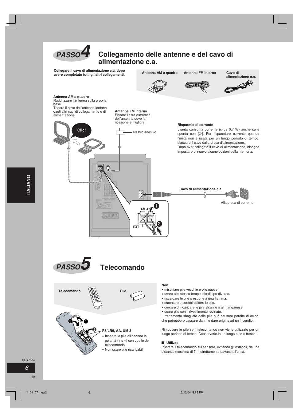 Telecomando passo | Panasonic SCPM39D User Manual | Page 40 / 104