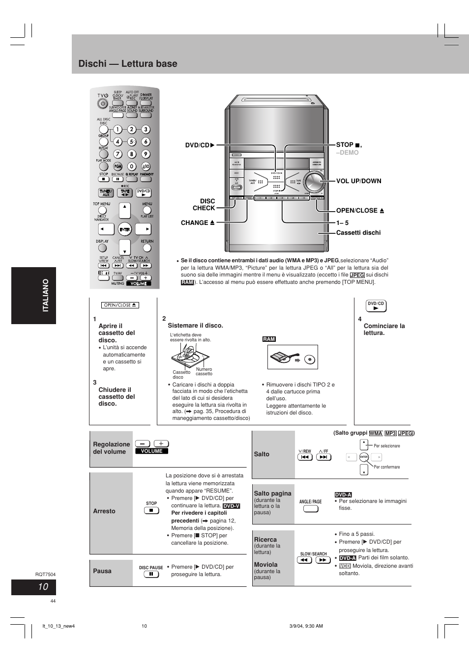 Dischi — lettura base | Panasonic SCPM39D User Manual | Page 44 / 104