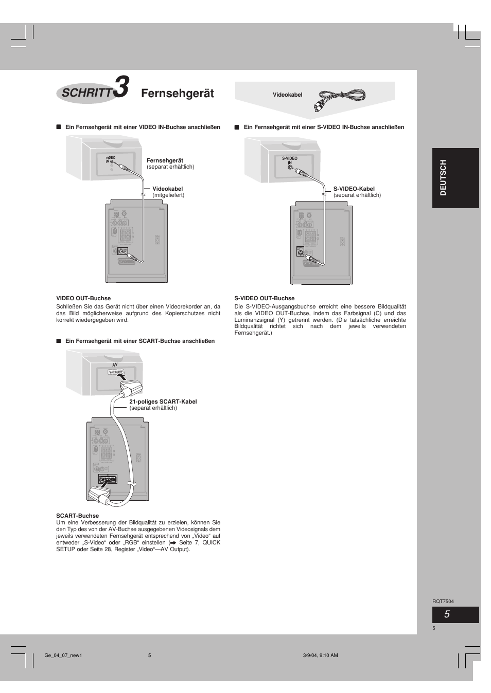 Fernsehgerät schritt, Deutsch | Panasonic SCPM39D User Manual | Page 5 / 104