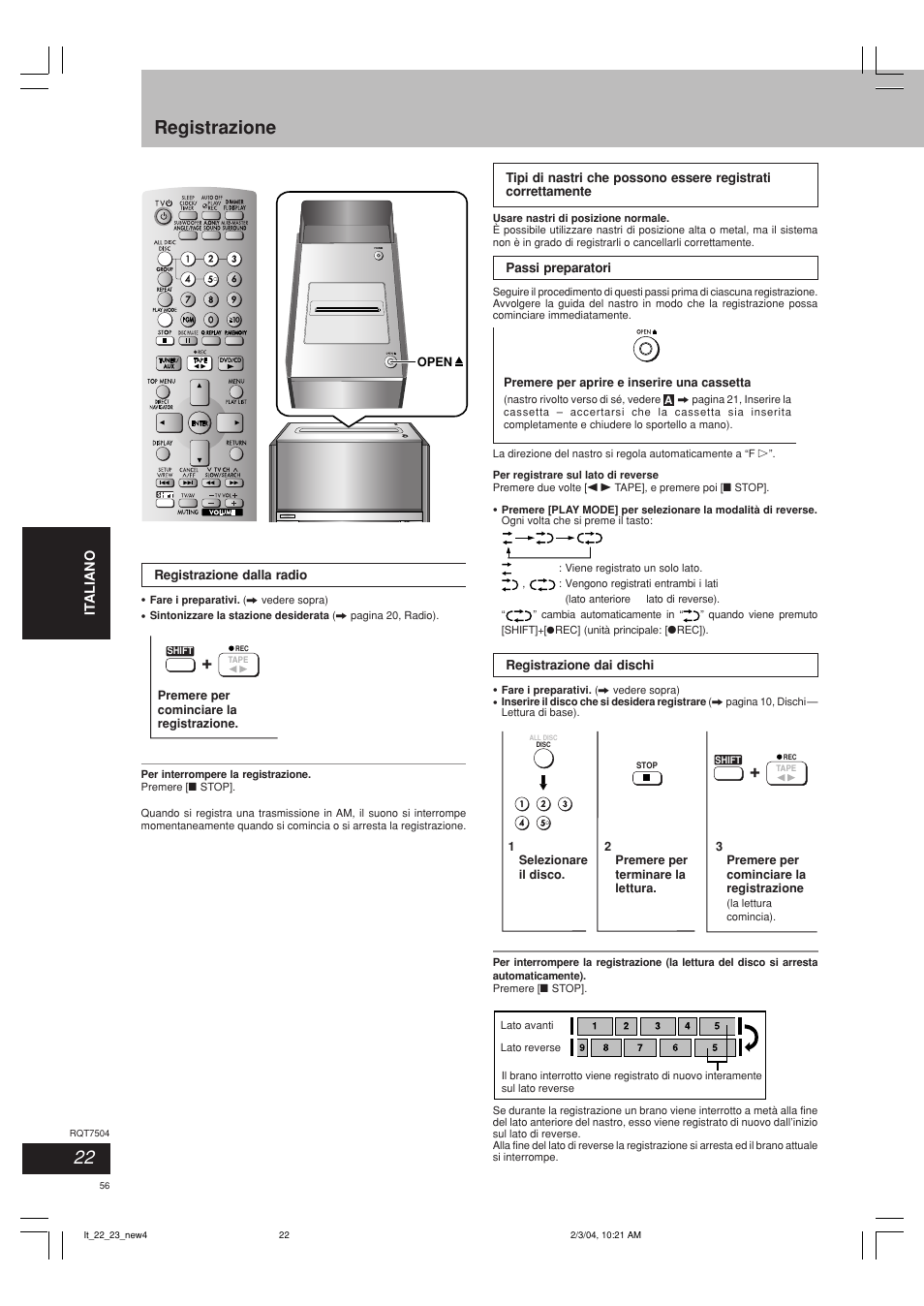 Registrazione | Panasonic SCPM39D User Manual | Page 56 / 104