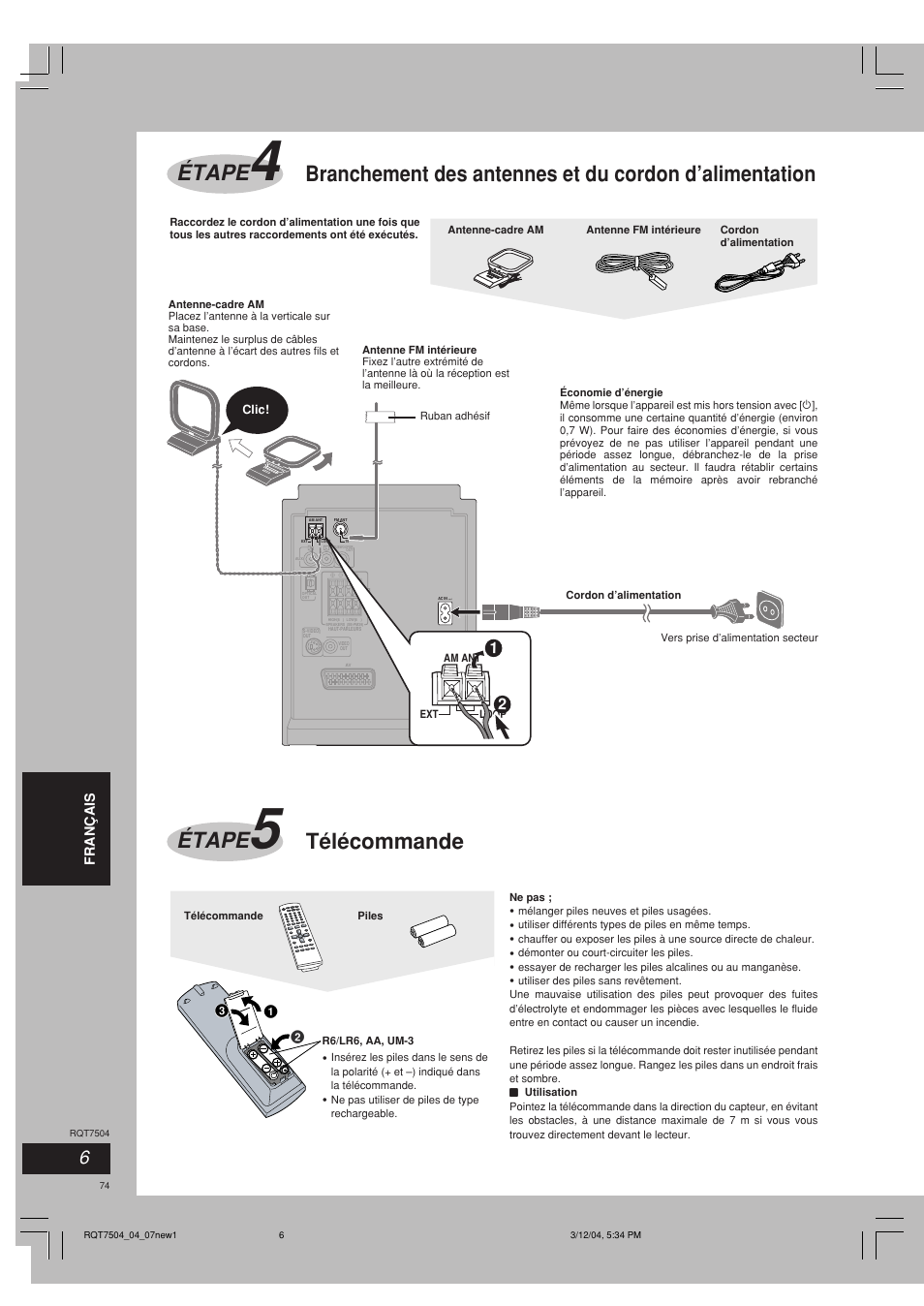 Télécommande étape | Panasonic SCPM39D User Manual | Page 74 / 104