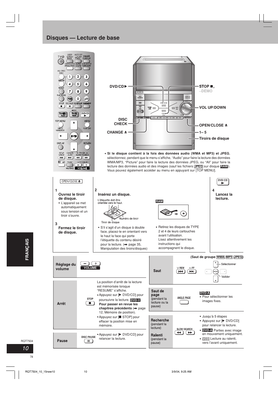 Disques — lecture de base | Panasonic SCPM39D User Manual | Page 78 / 104