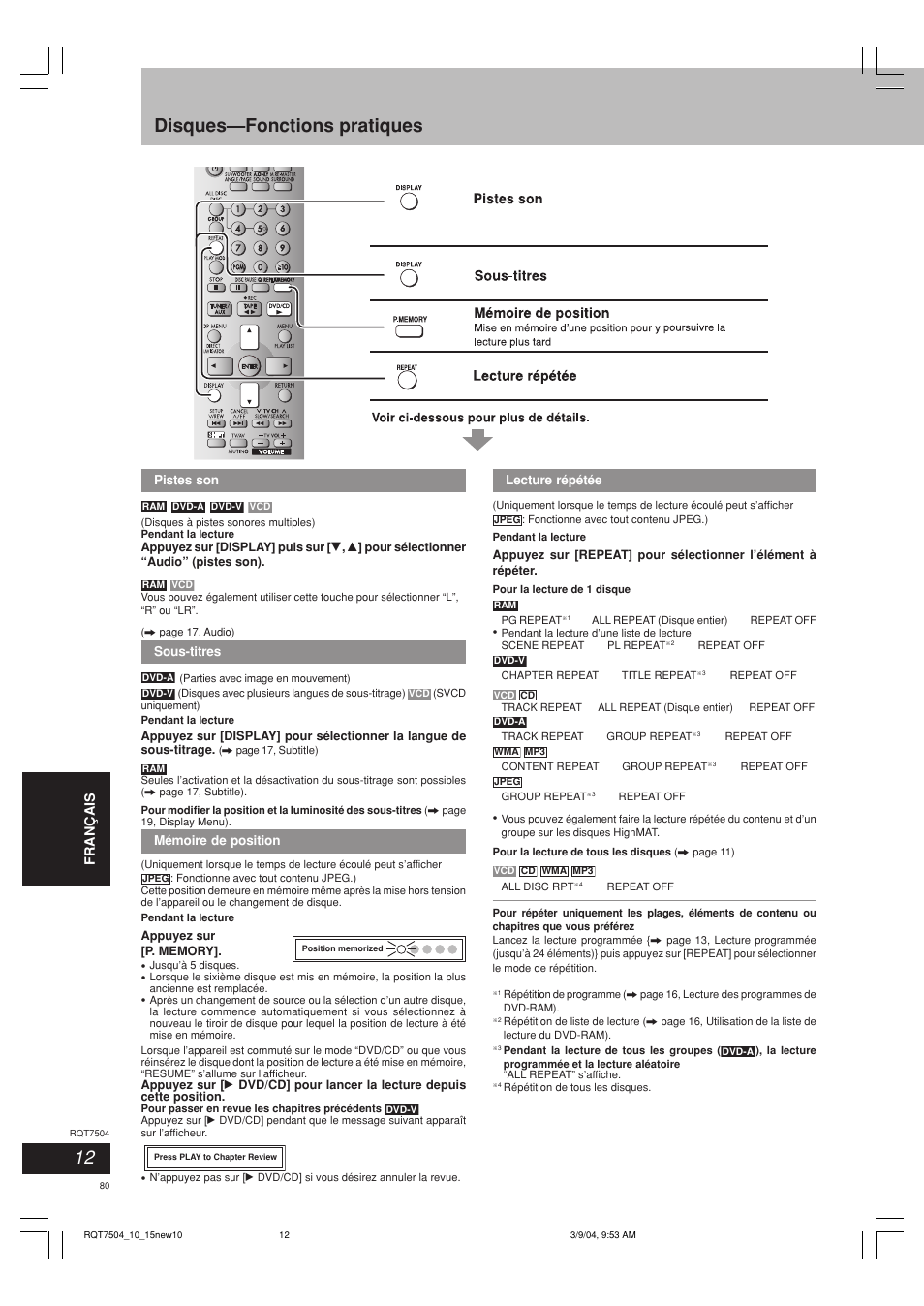 Disques—fonctions pratiques | Panasonic SCPM39D User Manual | Page 80 / 104