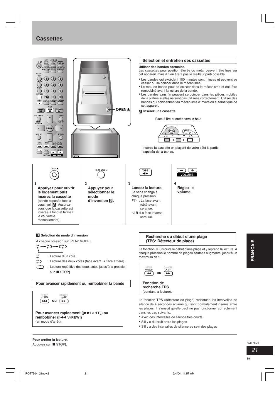 Cassettes | Panasonic SCPM39D User Manual | Page 89 / 104
