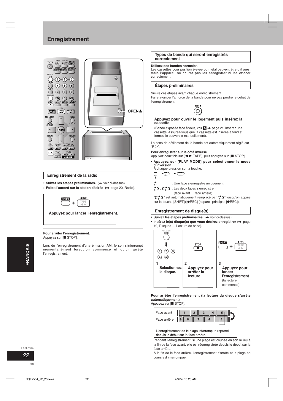 Enregistrement | Panasonic SCPM39D User Manual | Page 90 / 104