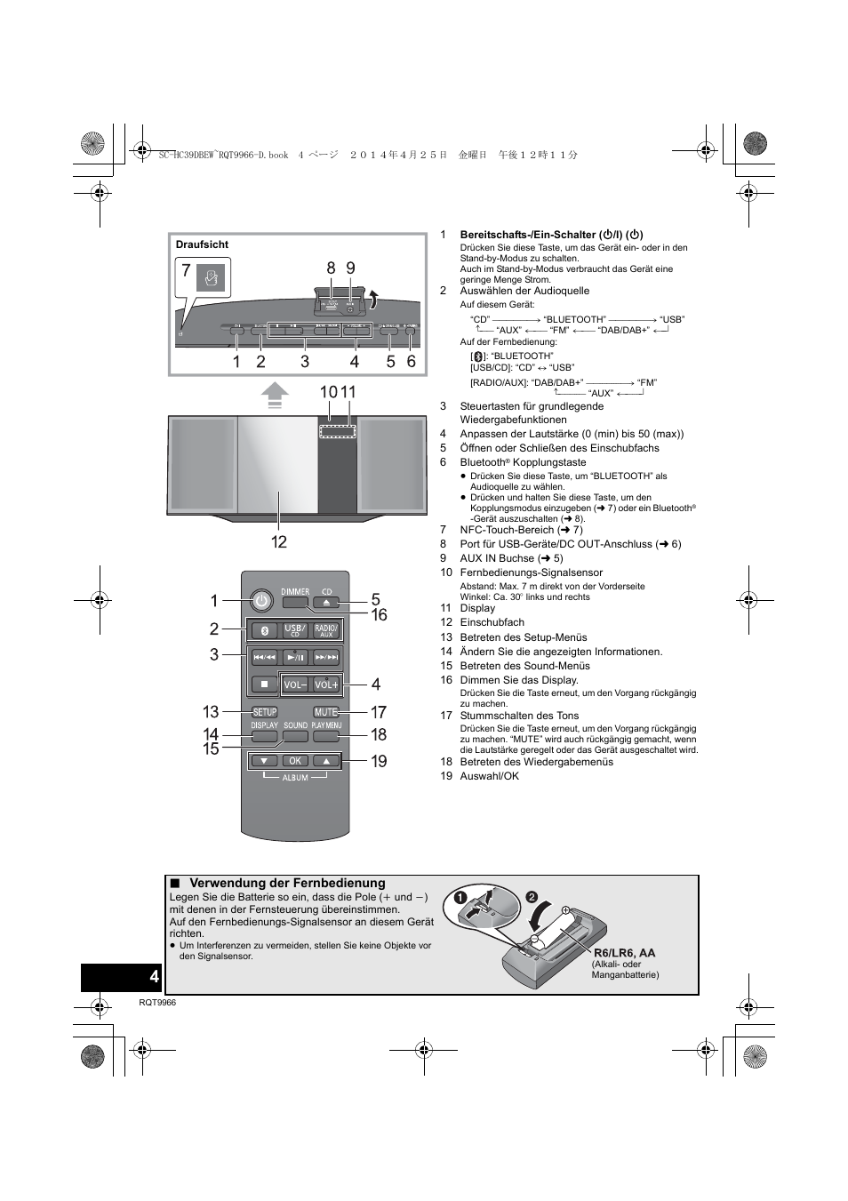 Fernbedienungsanleitung | Panasonic SCHC39DBEW User Manual | Page 4 / 64