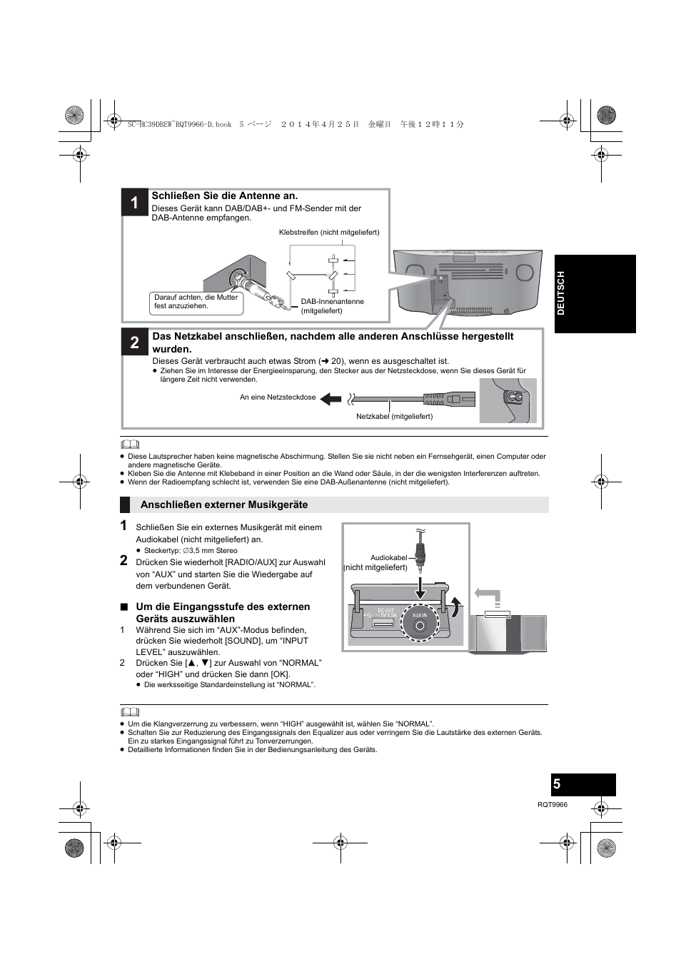 Anschlüsse | Panasonic SCHC39DBEW User Manual | Page 5 / 64
