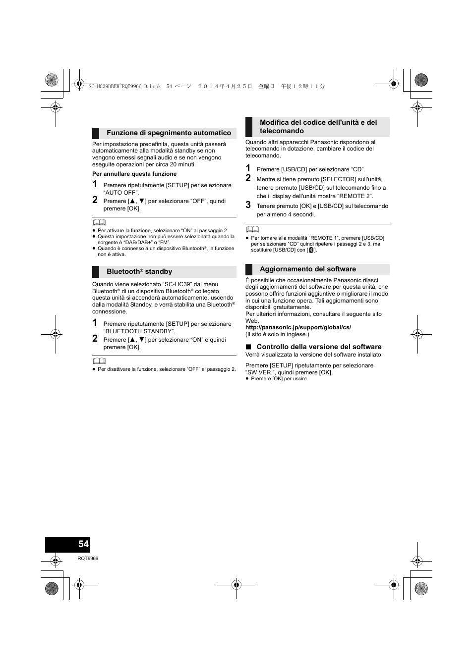 Altre operazioni | Panasonic SCHC39DBEW User Manual | Page 54 / 64