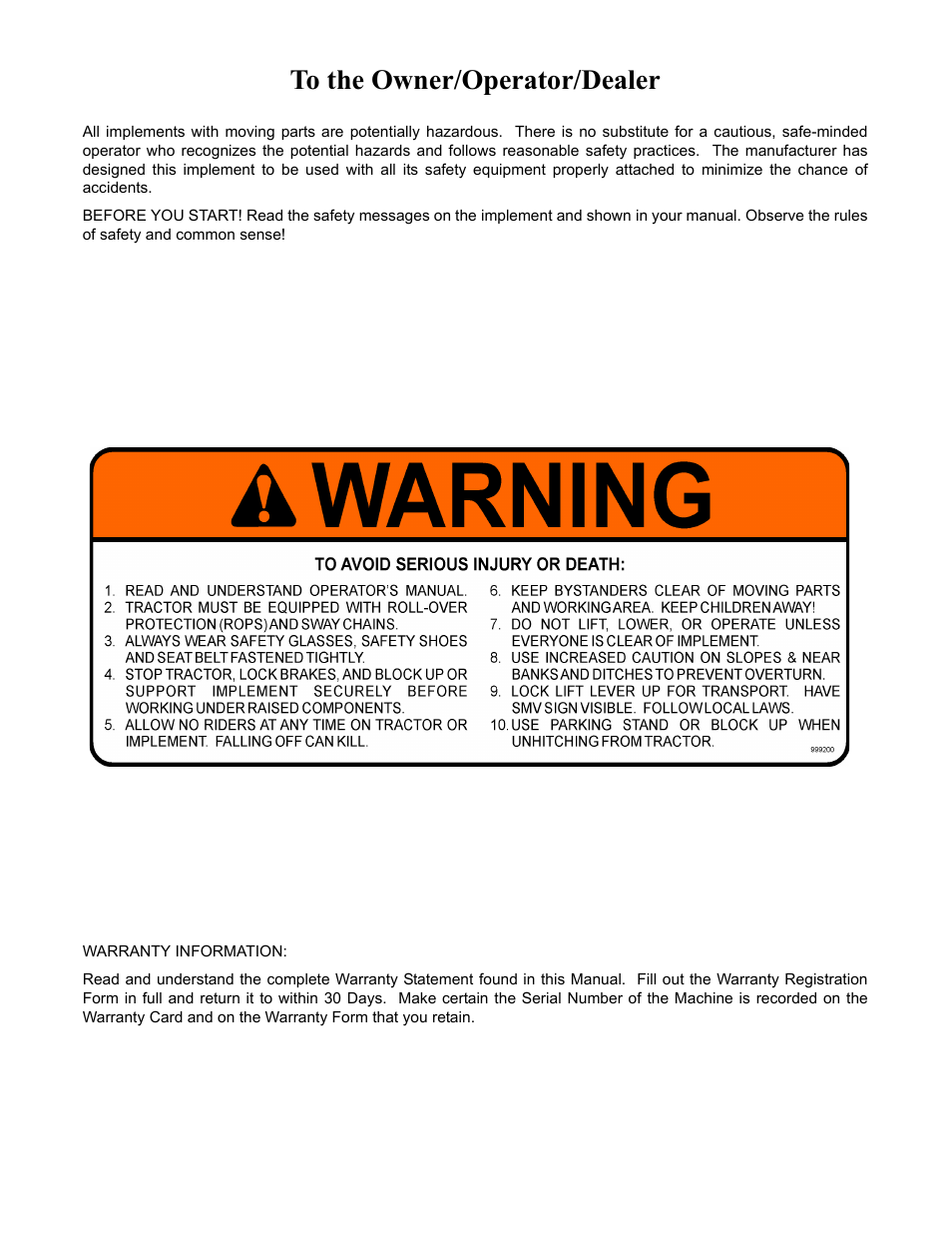 To the owner/operator/dealer | Alamo 1595 User Manual | Page 2 / 102