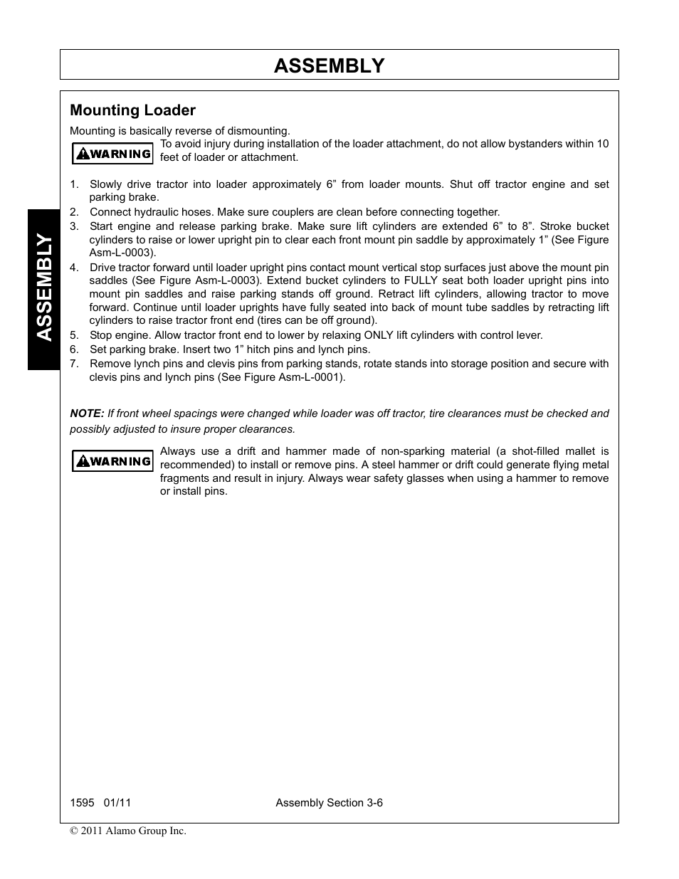 Mounting loader, Mounting loader -6, Assembly | Assembl y | Alamo 1595 User Manual | Page 38 / 102