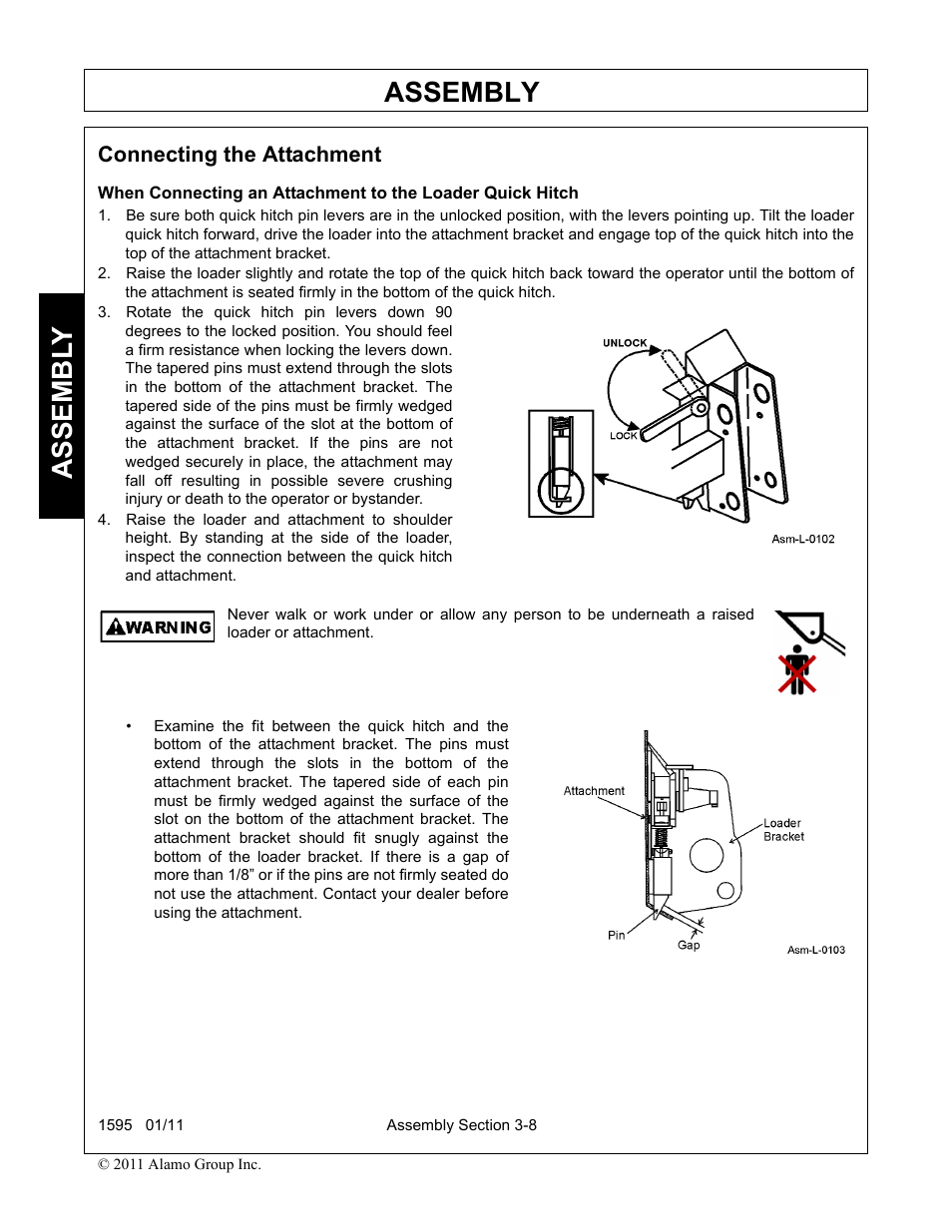 Assembly, Assembl y, Connecting the attachment | Alamo 1595 User Manual | Page 40 / 102