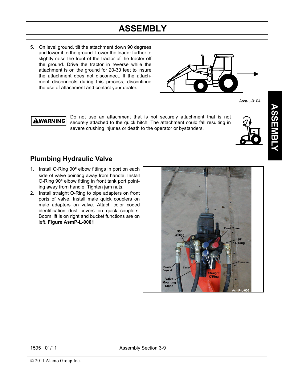 Plumbing hydraulic valve, Plumbing hydraulic valve -9, Assembly | Assembl y | Alamo 1595 User Manual | Page 41 / 102