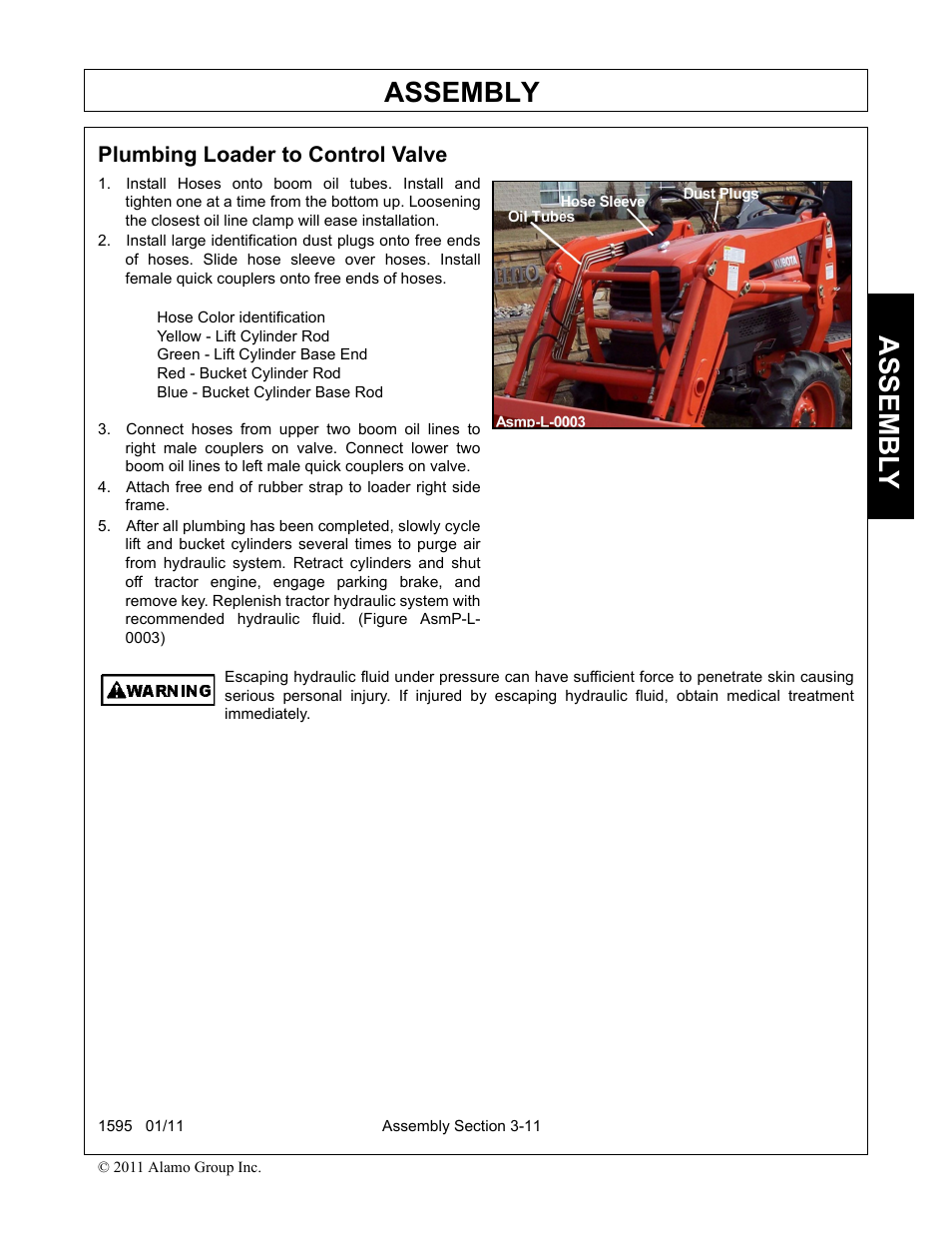 Plumbing loader to control valve, Plumbing loader to control valve -11, Assembly | Assembl y | Alamo 1595 User Manual | Page 43 / 102
