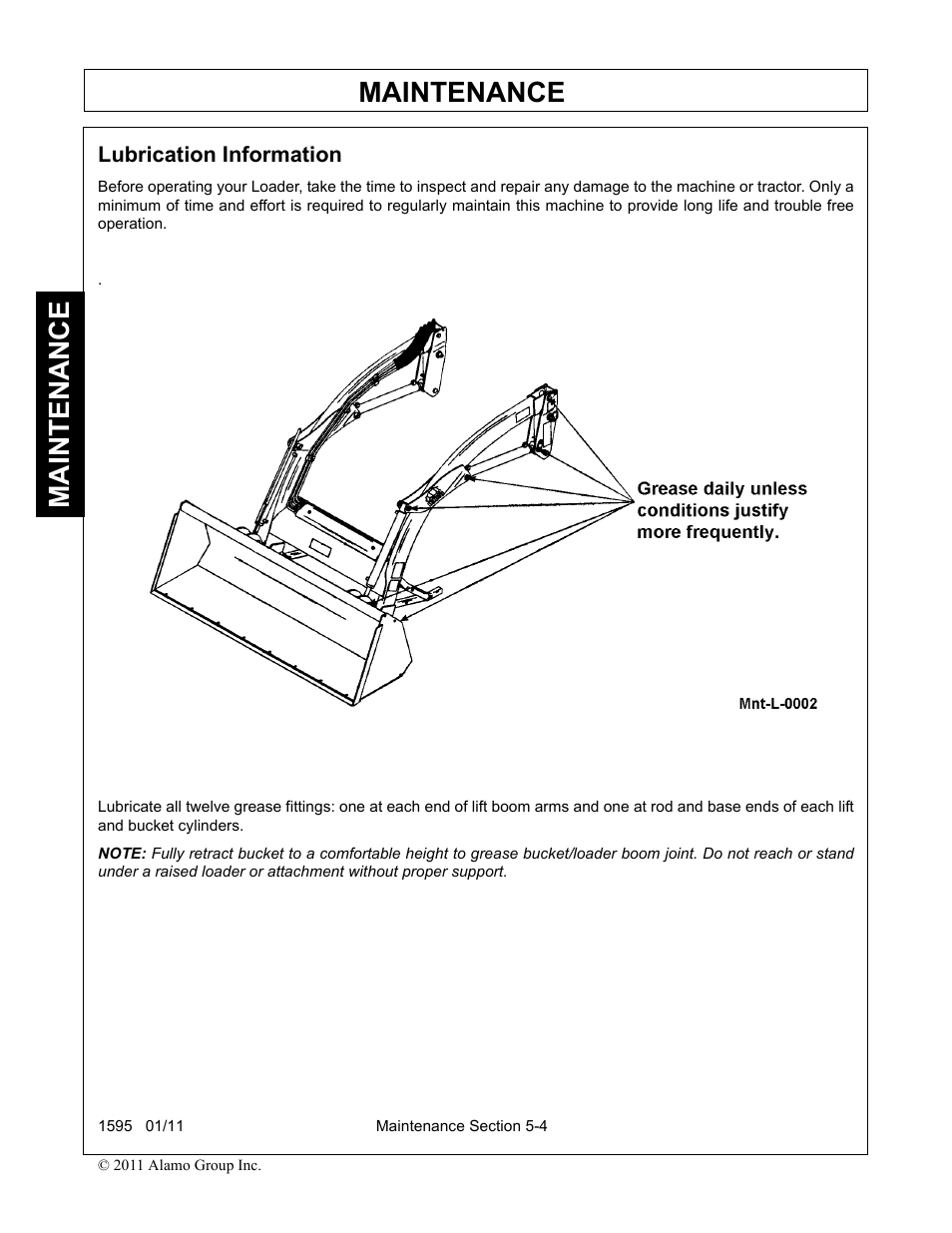 Lubrication information, Lubrication information -4, Maintenance | Alamo 1595 User Manual | Page 92 / 102