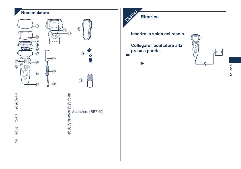 Ricarica | Panasonic ES8101 User Manual | Page 21 / 116