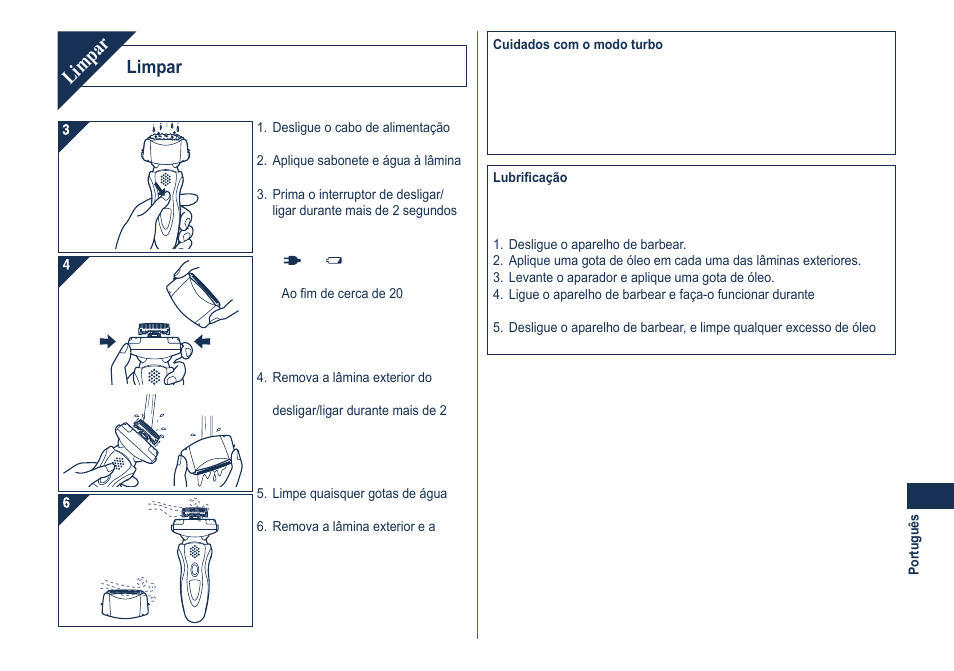 Limpar | Panasonic ES8101 User Manual | Page 47 / 116