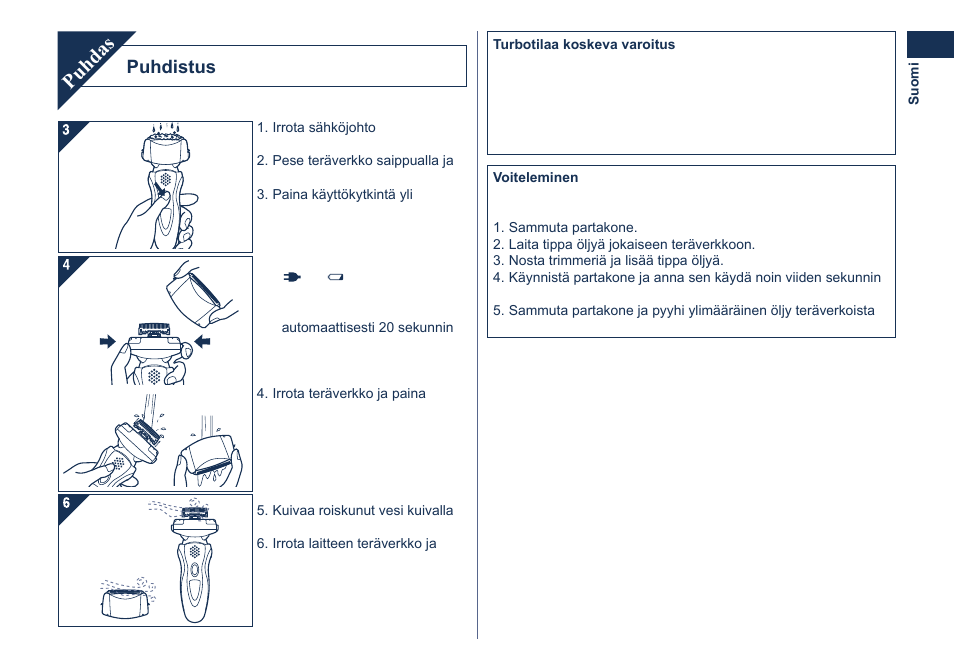 Puhdas, Puhdistus | Panasonic ES8101 User Manual | Page 65 / 116