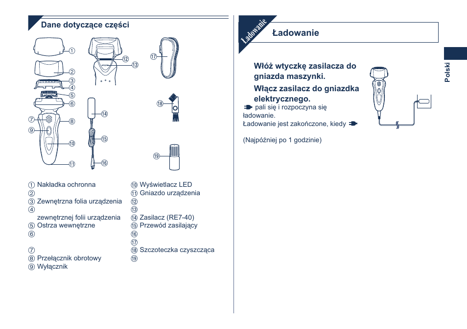 Ładowanie | Panasonic ES8101 User Manual | Page 69 / 116