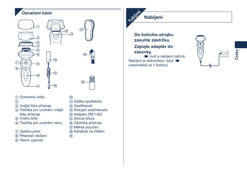 Nabíjení | Panasonic ES8101 User Manual | Page 75 / 116