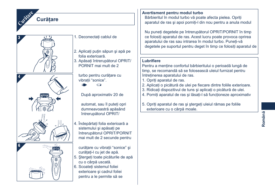 Curăţar e, Curăţare | Panasonic ES8101 User Manual | Page 95 / 116